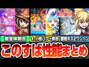 【モンスト】このすばコラボは引くべき？事前評価+性能まとめ！アクアは1.◯倍バフ+割合！めぐみんは全体割合SS！ダクネスは黎絶をボス2ワンパン可能！【この素晴らしい世界に祝福を！】へっぽこストライカー