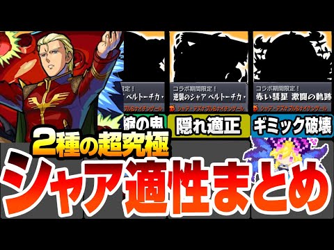 【超究極 シャア】2種の超究極適正キャラまとめ！友情でギミック破壊する隠れ適正『逆襲のシャア ベルトーチカ・チルドレン』『赤い彗星 激闘の軌跡』【モンスト】【ガンダムコラボ】【へっぽこストライカー】