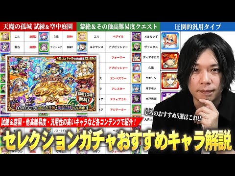 【モンスト】今年も激アツガチャ開催！天魔試練＆空中庭園・黎絶轟絶など高難易度クエスト・汎用性最強キャラまで各コンテンツ毎に紹介！『プレミアムセレクションガチャ』しろ的各属性おすすめキャラ！【しろ】