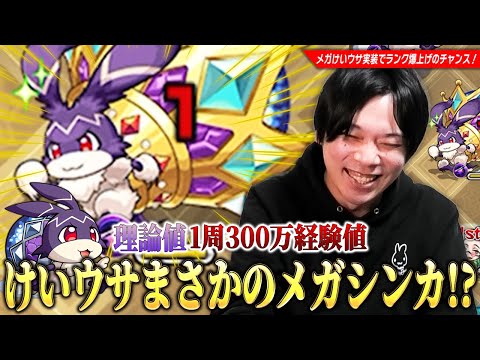 【モンスト】けいウサまさかのメガシンカ実装！？最高効率1周で『理論値300万経験値』ランク爆上げのチャンス！『けいウサ×ユーフリィム』経験値効率・注意点などを実際にプレイしながら解説！【しろ】