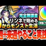 【モンスト】完全無課金の限られた状況で効率良く進める『今週+来週のやること実践編』リンネで始める0からモンスト生活！オーブ回収や書庫でゲットするべきキャラ！序盤で禁忌もクリア可能【へっぽこストライカー