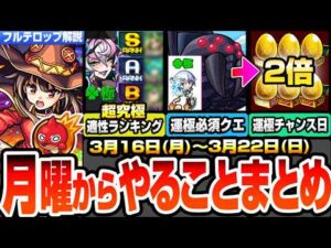 【モンスト】月曜からやることまとめ※超究極に備えよ※デストロイヤーの適性はキャンペーンで簡単に運極を作ろう！超究極適性ランキング！周回すべき絶級とキャンペーン【このすばコラボ】へっぽこストライカー